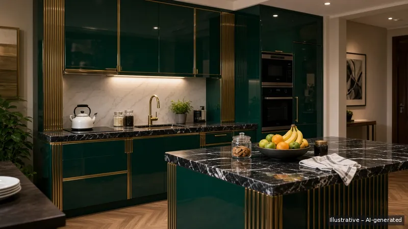 Kitchen island — Art Deco Glam, Condo (illustrative)