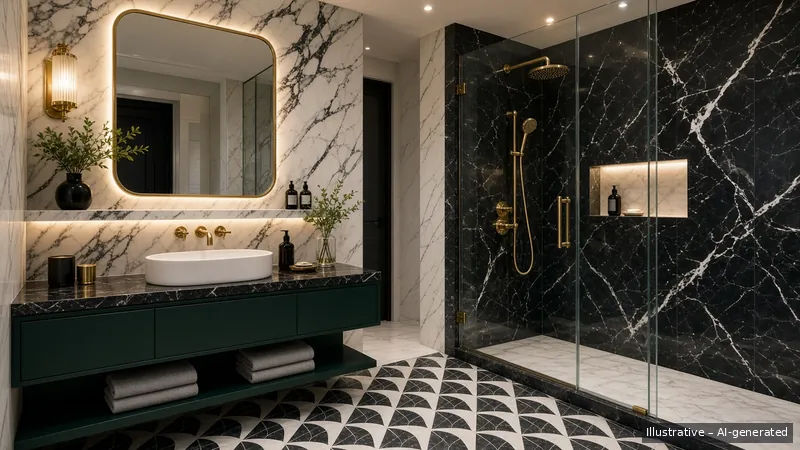Master bath — Art Deco Glam, Condo (illustrative)