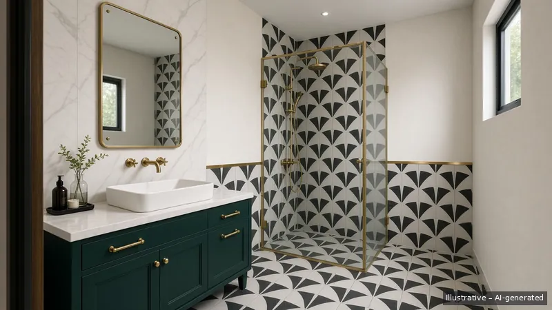 Bathroom — Art Deco Glam, HDB 4-room (illustrative)