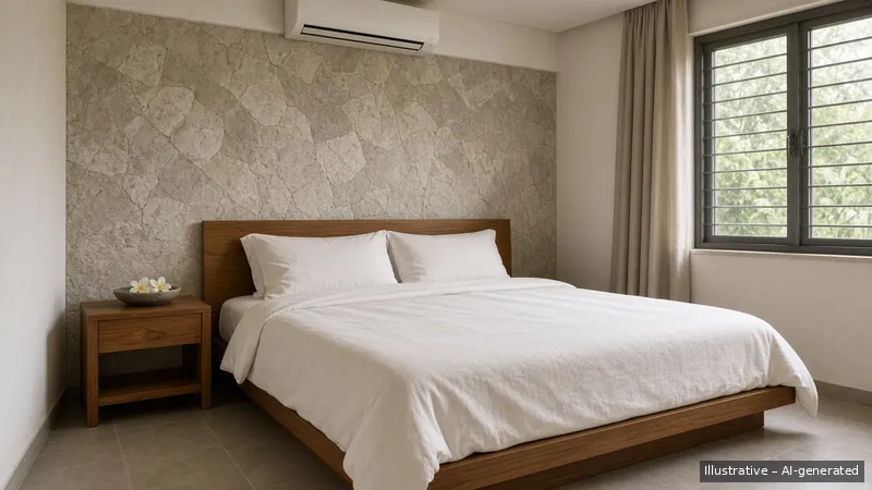 Bedroom — Bali Stone, HDB 3-room (illustrative)