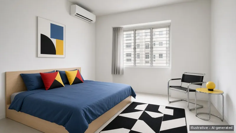 Bedroom — Bauhaus Primary, HDB 3-room (illustrative)
