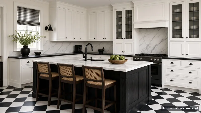 Kitchen island — Black & White Colonial, Condo (illustrative)