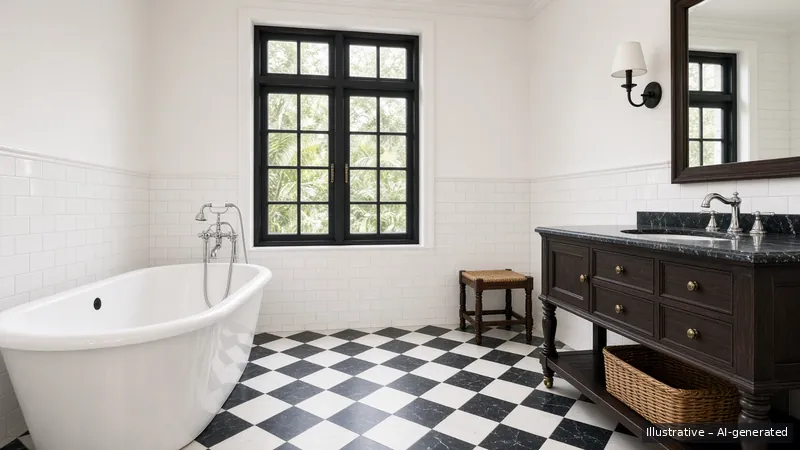 Master bath — Black & White Colonial, Condo (illustrative)