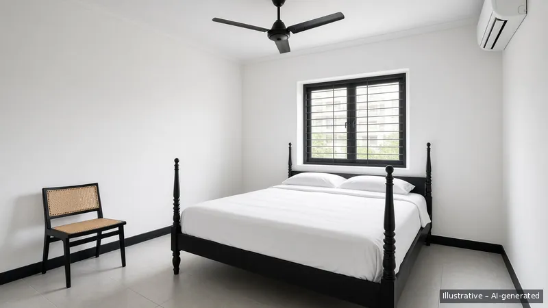 Bedroom — Black & White Colonial, HDB 3-room (illustrative)