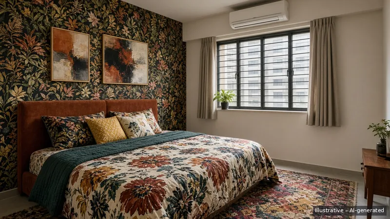 Bedroom — Bold Maximalist, HDB 3-room (illustrative)