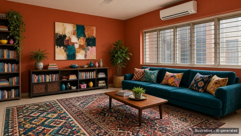 Living — Bold Maximalist, HDB 5-room (illustrative)