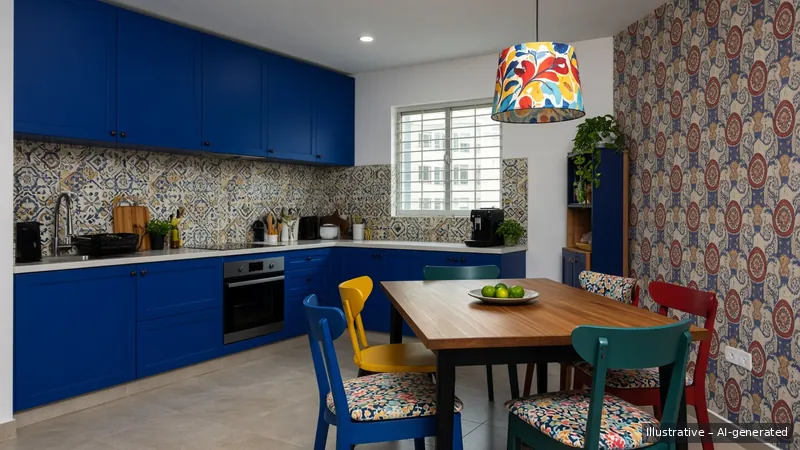 Kitchen and dining — Bold Maximalist, HDB 5-room (illustrative)