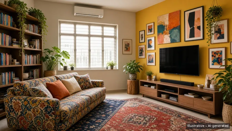 Family room — Bold Maximalist, HDB 5-room (illustrative)