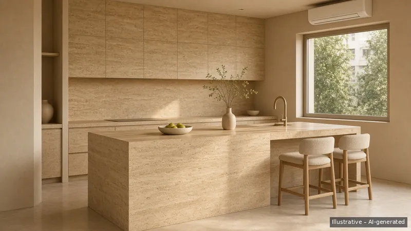 Kitchen island — Brutalist Soft, Condo (illustrative)