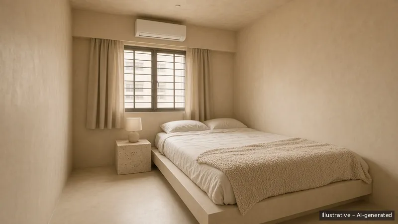 Bedroom — Brutalist Soft, HDB 3-room (illustrative)