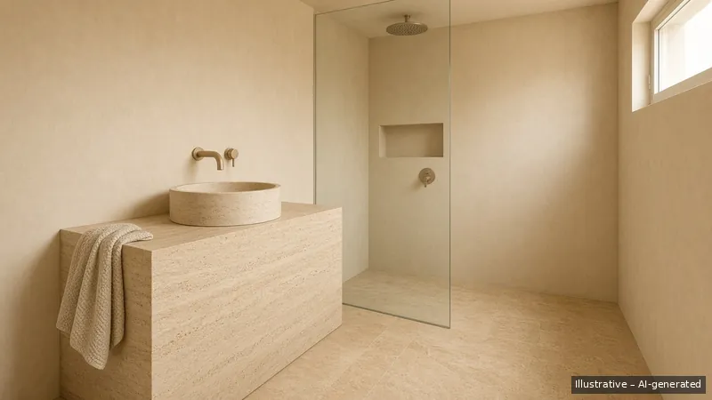 Bathroom — Brutalist Soft, HDB 4-room (illustrative)