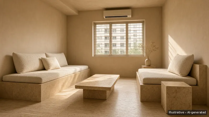 Family room — Brutalist Soft (illustrative)