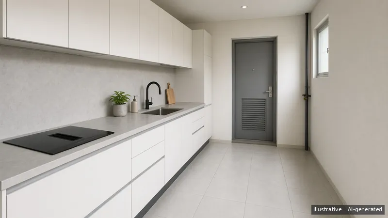 Kitchen — Clean Line, HDB 3-room (illustrative)