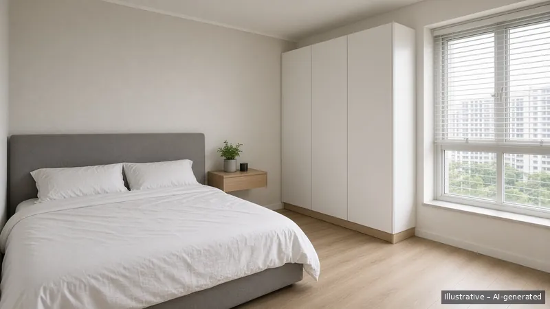 Bedroom — Clean Line, HDB 3-room (illustrative)