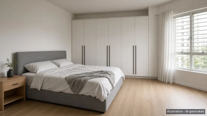 Master bedroom — Clean Line, HDB 4-room (illustrative)
