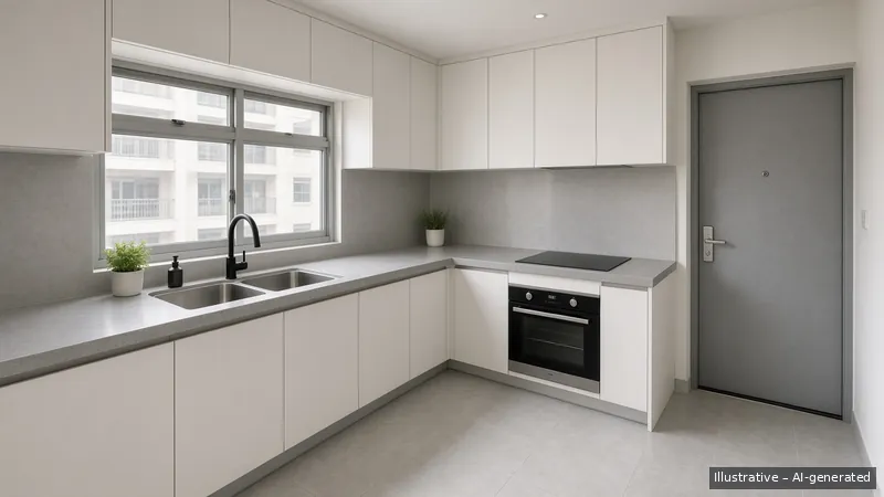 Kitchen — Clean Line, HDB 5-room (illustrative)