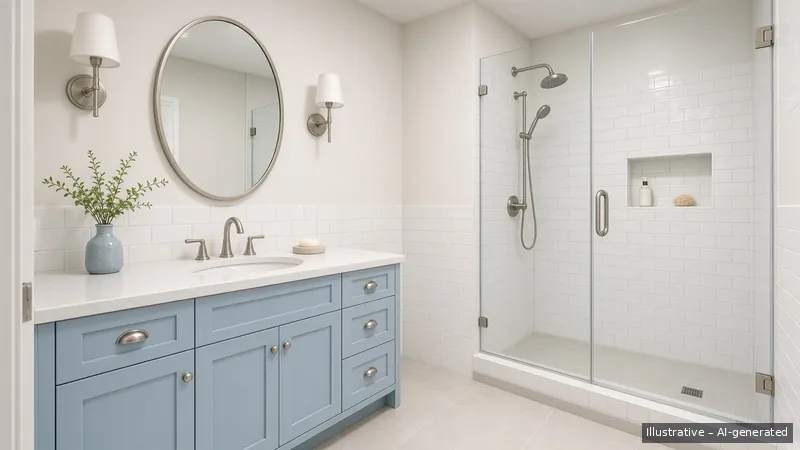 Master bath — Coastal Hamptons, Condo (illustrative)