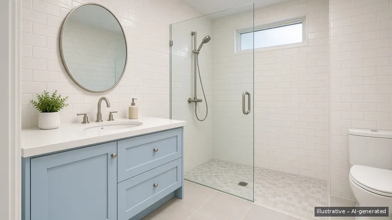 Bathroom — Coastal Hamptons, HDB 4-room (illustrative)