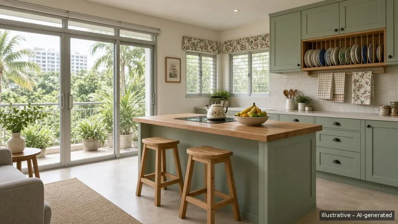 Kitchen island — English Cottage, Condo (illustrative)