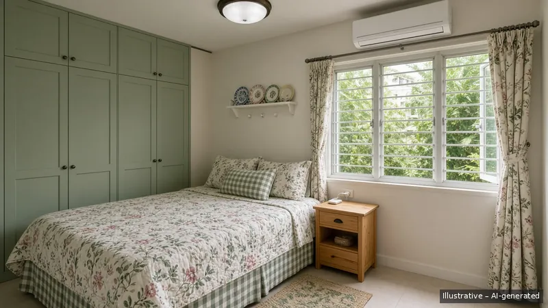 Bedroom — English Cottage, HDB 3-room (illustrative)