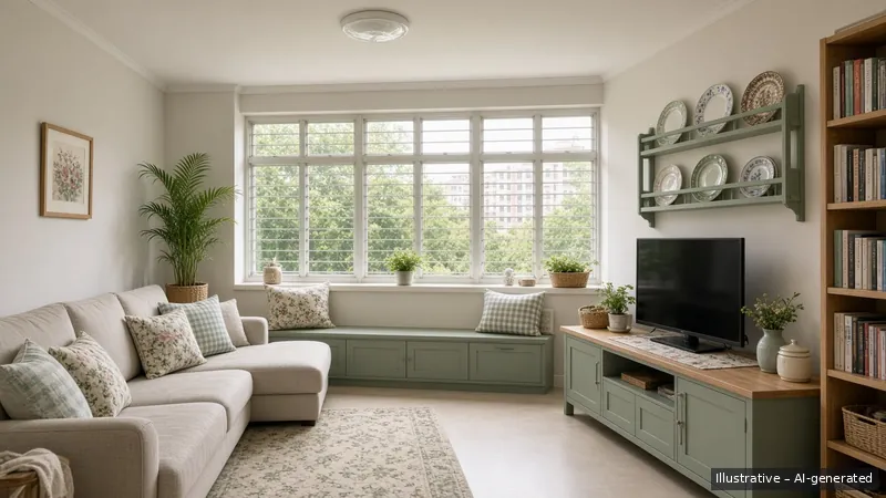 Living — English Cottage, HDB 5-room (illustrative)