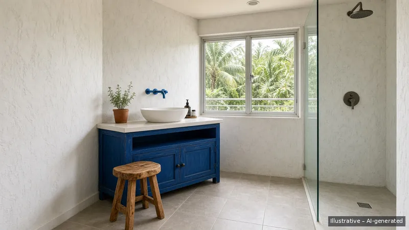 Master bath — Greek Island Blue, Condo (illustrative)