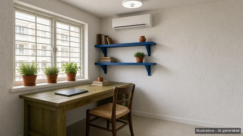 Study — Greek Island Blue, HDB 5-room (illustrative)