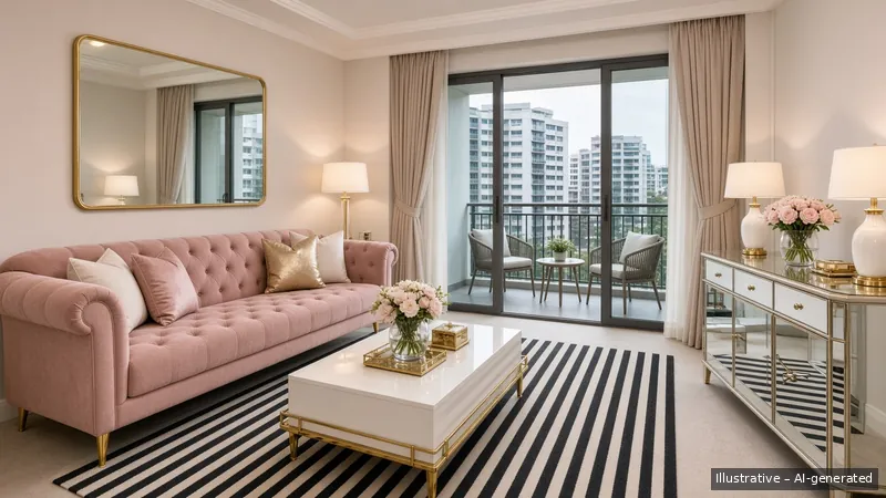 Living and balcony — Hollywood Regency, Condo (illustrative)