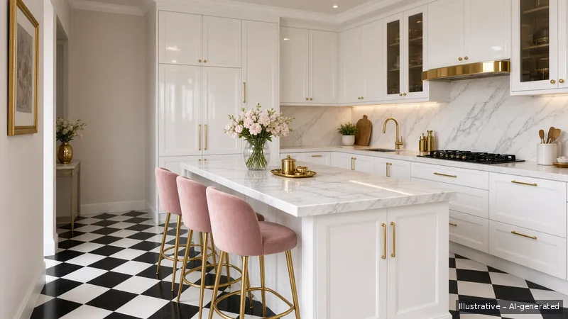 Kitchen island — Hollywood Regency, Condo (illustrative)