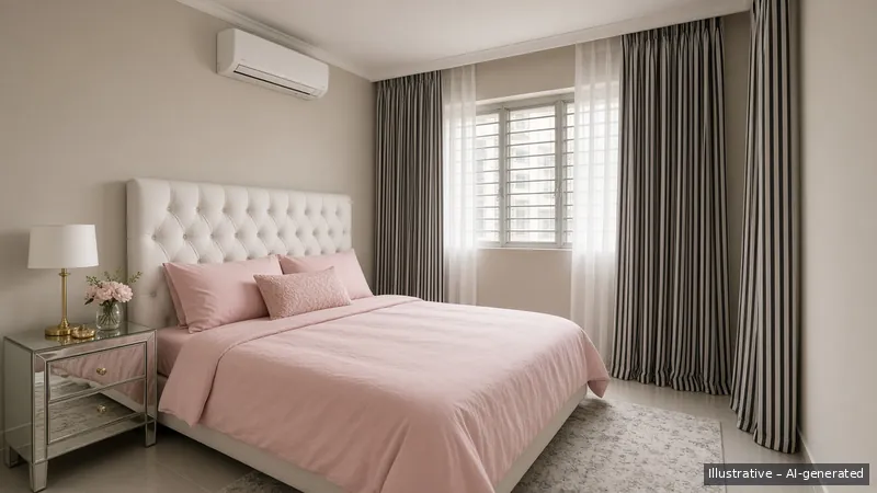 Bedroom — Hollywood Regency, HDB 3-room (illustrative)