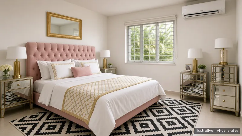 Master bedroom — Hollywood Regency (illustrative)