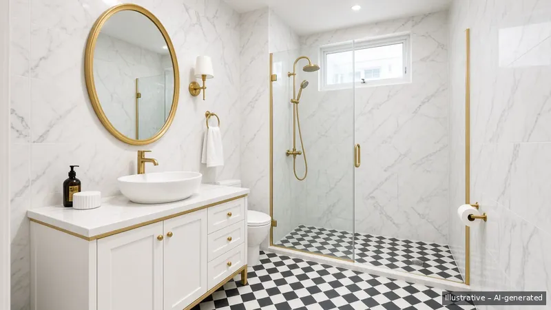 Bathroom — Hollywood Regency, HDB 4-room (illustrative)