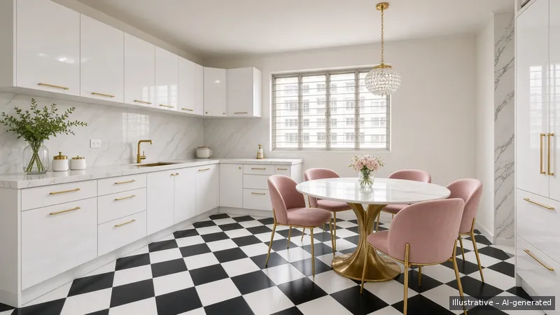 Kitchen and dining — Hollywood Regency, HDB 5-room (illustrative)
