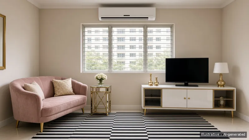 Family room — Hollywood Regency, HDB 5-room (illustrative)