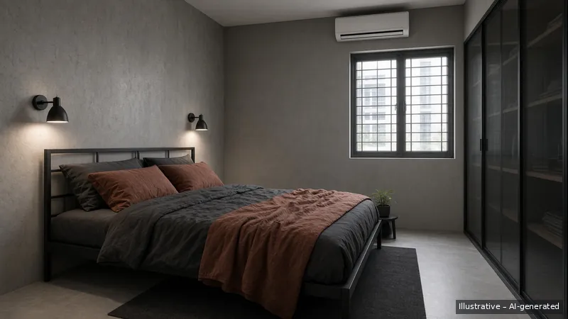 Bedroom — Industrial Concrete, HDB 3-room (illustrative)
