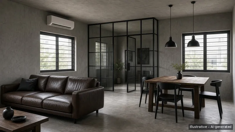 Living and dining — Industrial Concrete (illustrative)