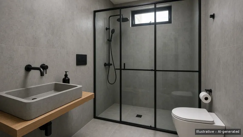 Bathroom — Industrial Concrete, HDB 4-room (illustrative)