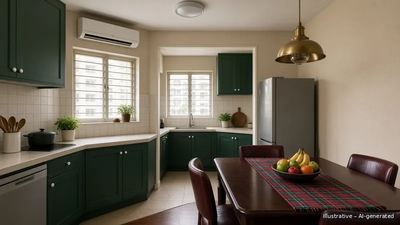 Kitchen and dining — Ivy Preppy, HDB 5-room (illustrative)