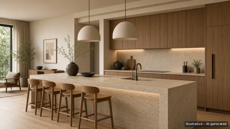 Kitchen island — Japandi Warm, Condo (illustrative)