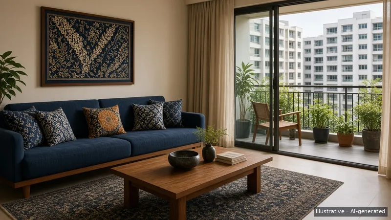Living and balcony — Javanese Batik, Condo (illustrative)