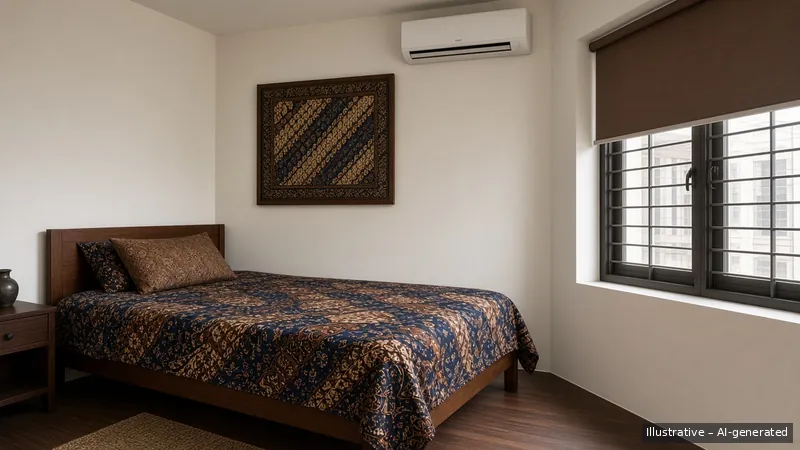 Bedroom — Javanese Batik, HDB 3-room (illustrative)