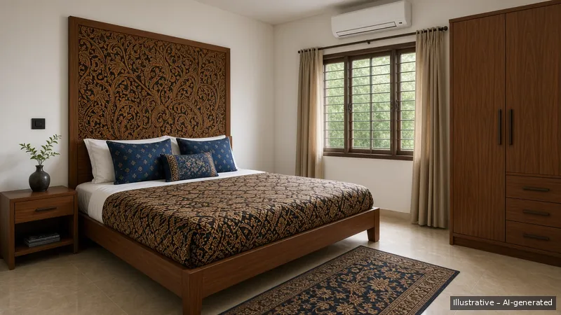 Master bedroom — Javanese Batik, HDB 4-room (illustrative)