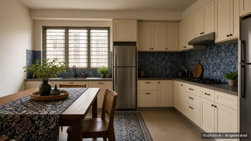 Kitchen and dining — Javanese Batik, HDB 5-room (illustrative)