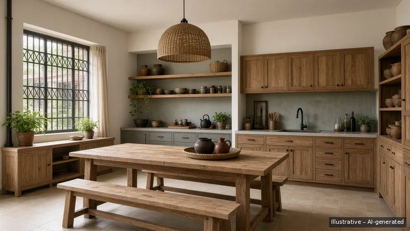 Kitchen and dining — Kampong Modern, HDB 5-room (illustrative)