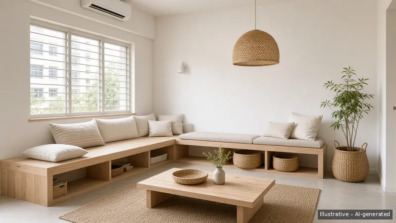 Family room — Kampong Modern, HDB 5-room (illustrative)