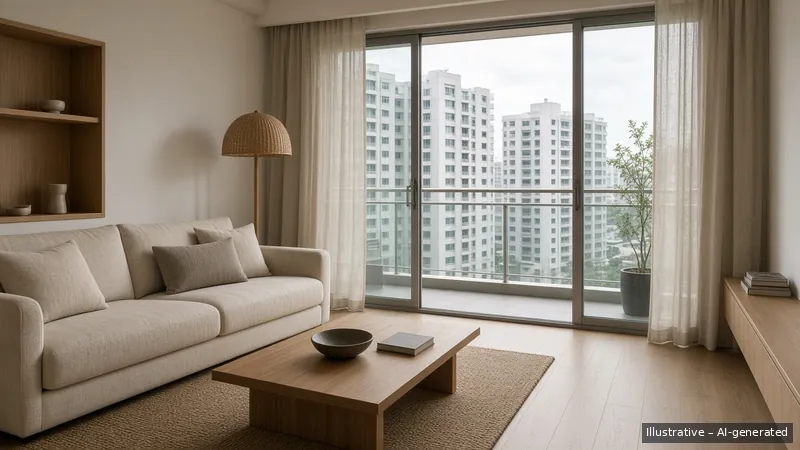Living room — Kayu Calm, Condo (illustrative)