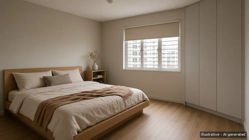 Bedroom — Kayu Calm, HDB 3-room (illustrative)