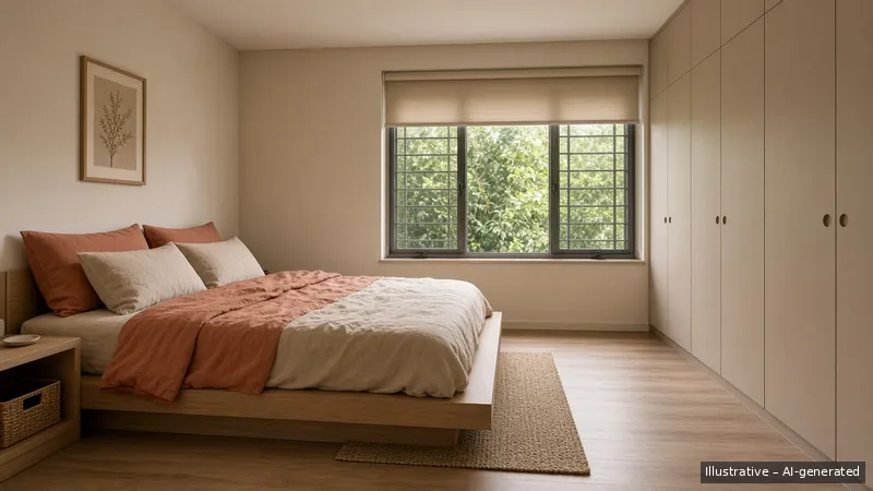 Bedroom — Kayu Calm, HDB 4-room (illustrative)