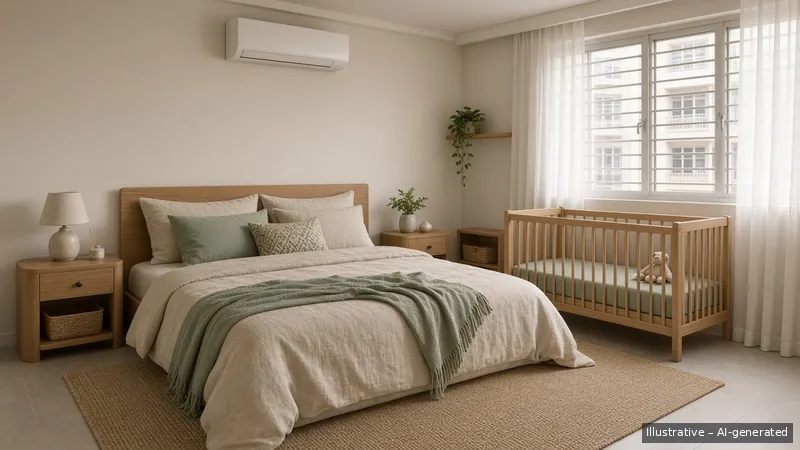 Master bedroom — Kids-Friendly Family, HDB 4-room (illustrative)