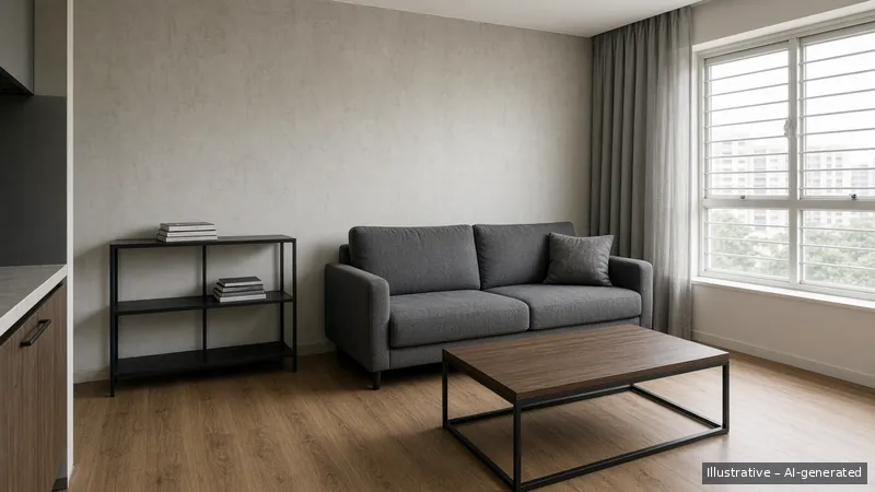 Living room — Kopi Loft, HDB 3-room (illustrative)